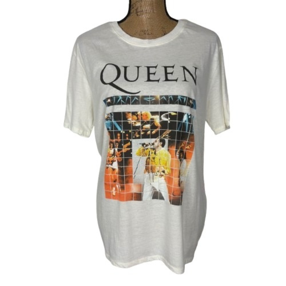 Queen Official‎ Merch Graphic Band Tee Freddie Mercury Grid White Size Medium